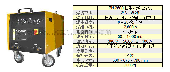 BN2600拉弧式螺柱焊機技術參數